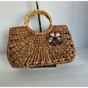 NEW Women's Rectangular Style Beige Brown Woven Rattan Handbag